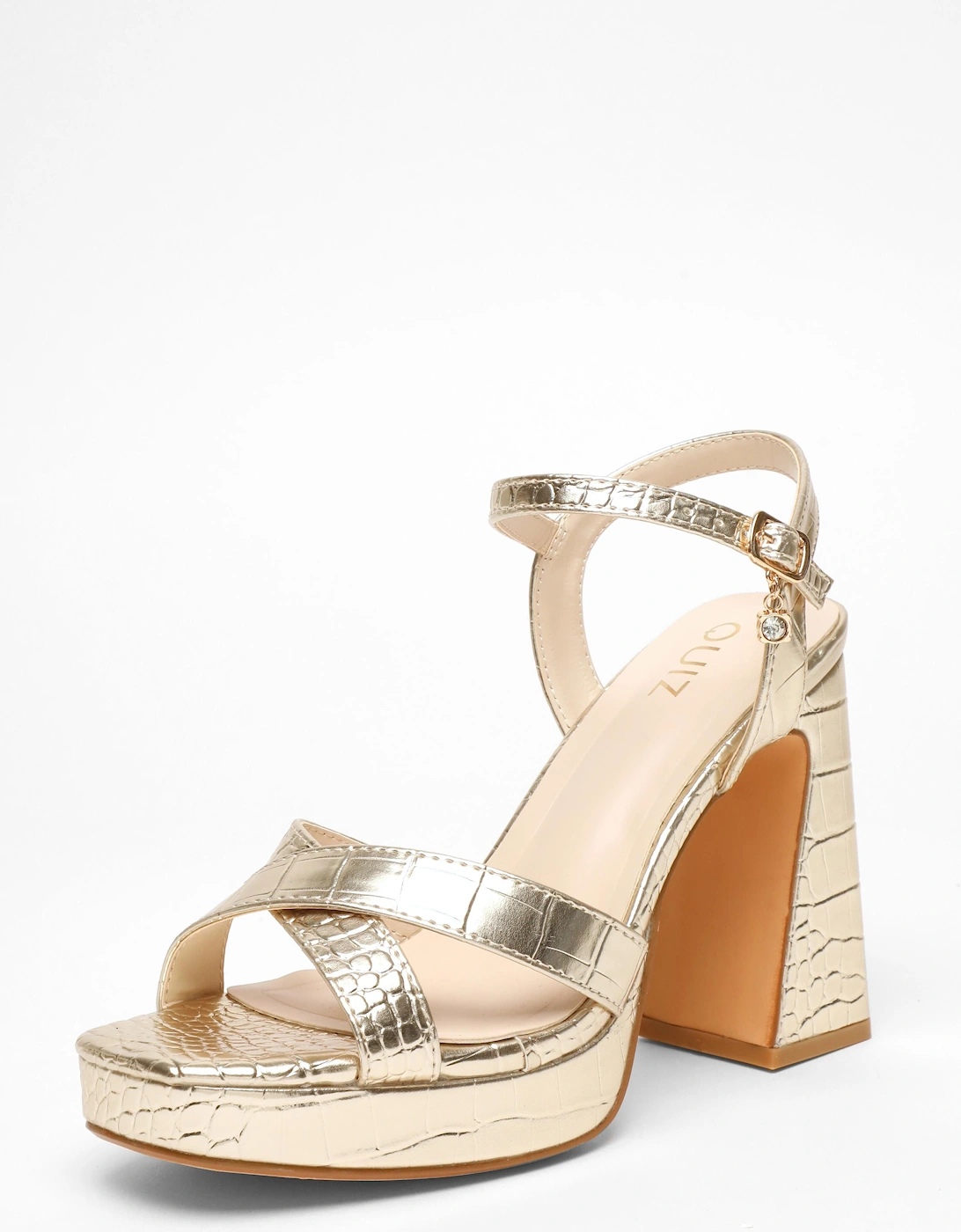 Crocodile Cross Strap Platform Heeled Sandal, 2 of 1
