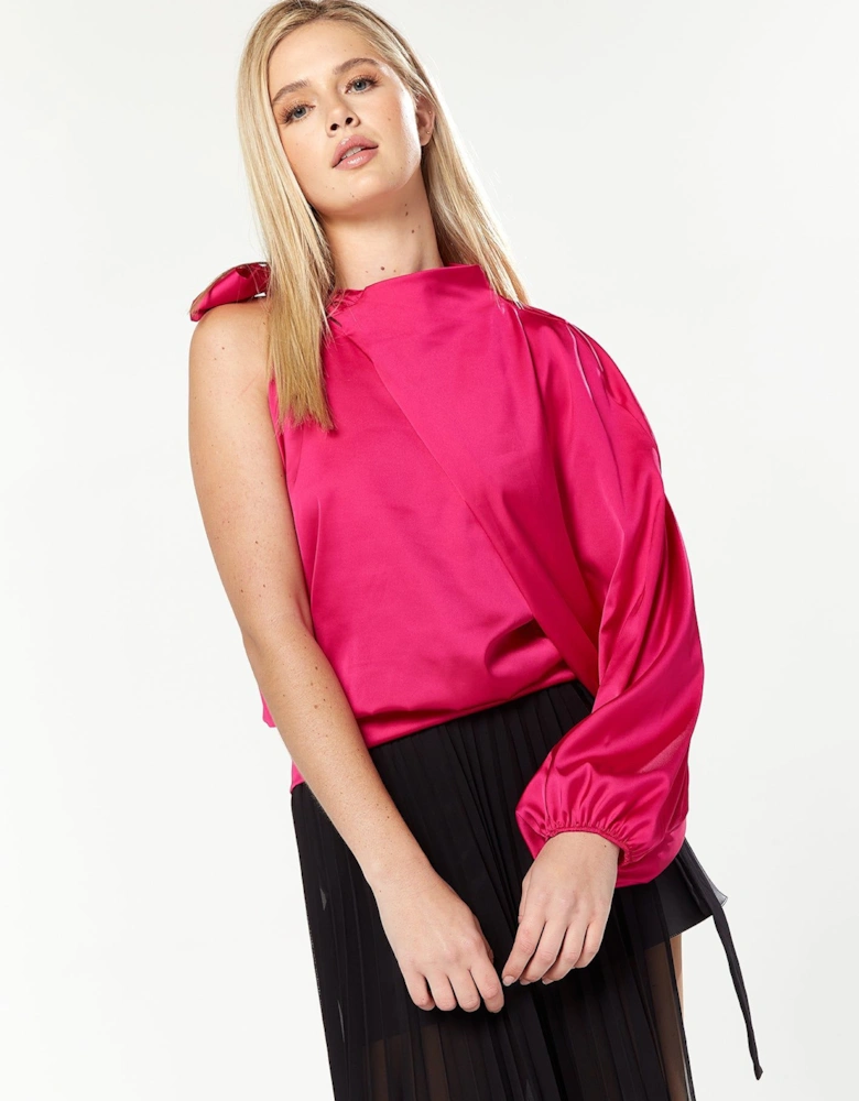 Asymmetric Voluminous Sleeve Top Pink