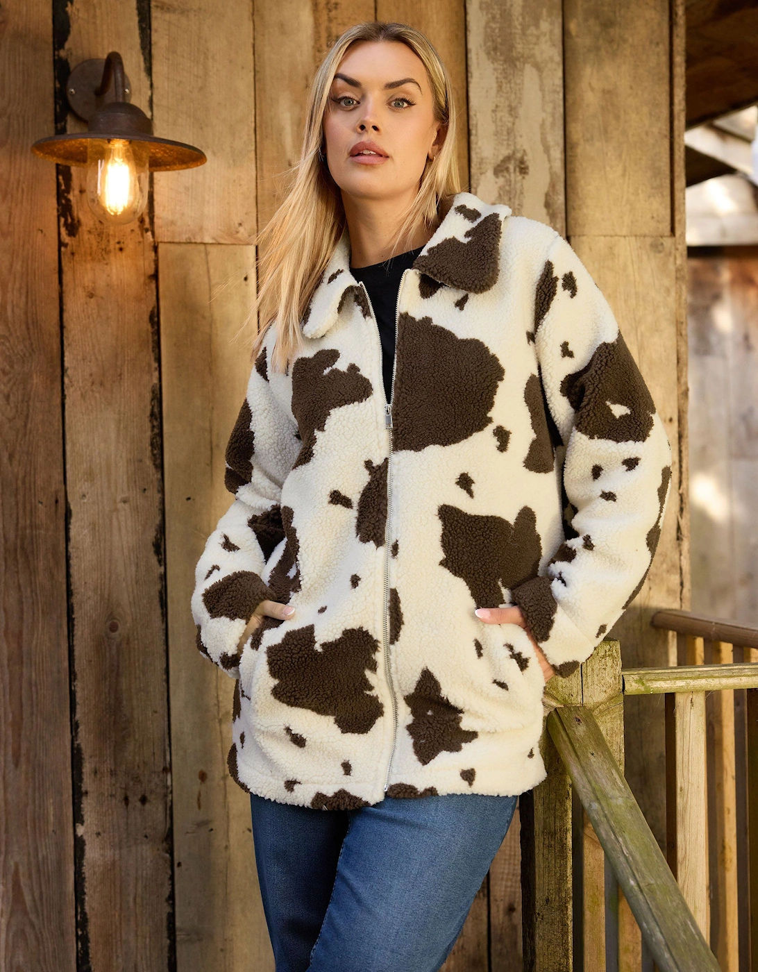 Cow Print Teddy Borg Jacket, 2 of 1