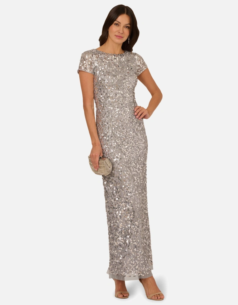 Beaded Mesh Long Dress