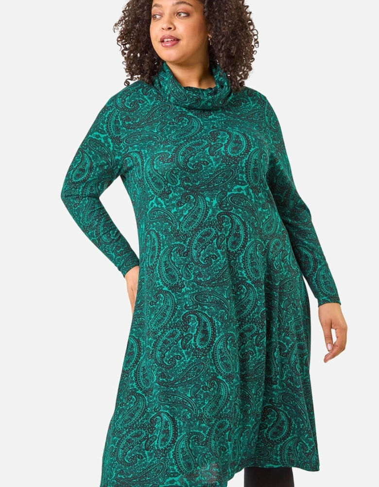 Curve Paisley Cowl Neck Stretch Dress