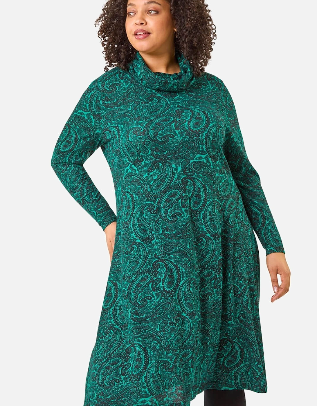 Curve Paisley Cowl Neck Stretch Dress, 2 of 1