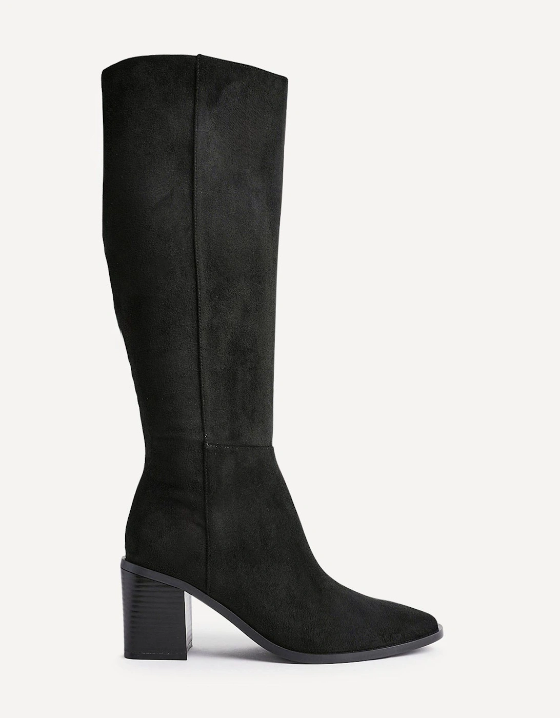 Levine Black Faux Suede Block Heeled High Leg Boot, 2 of 1