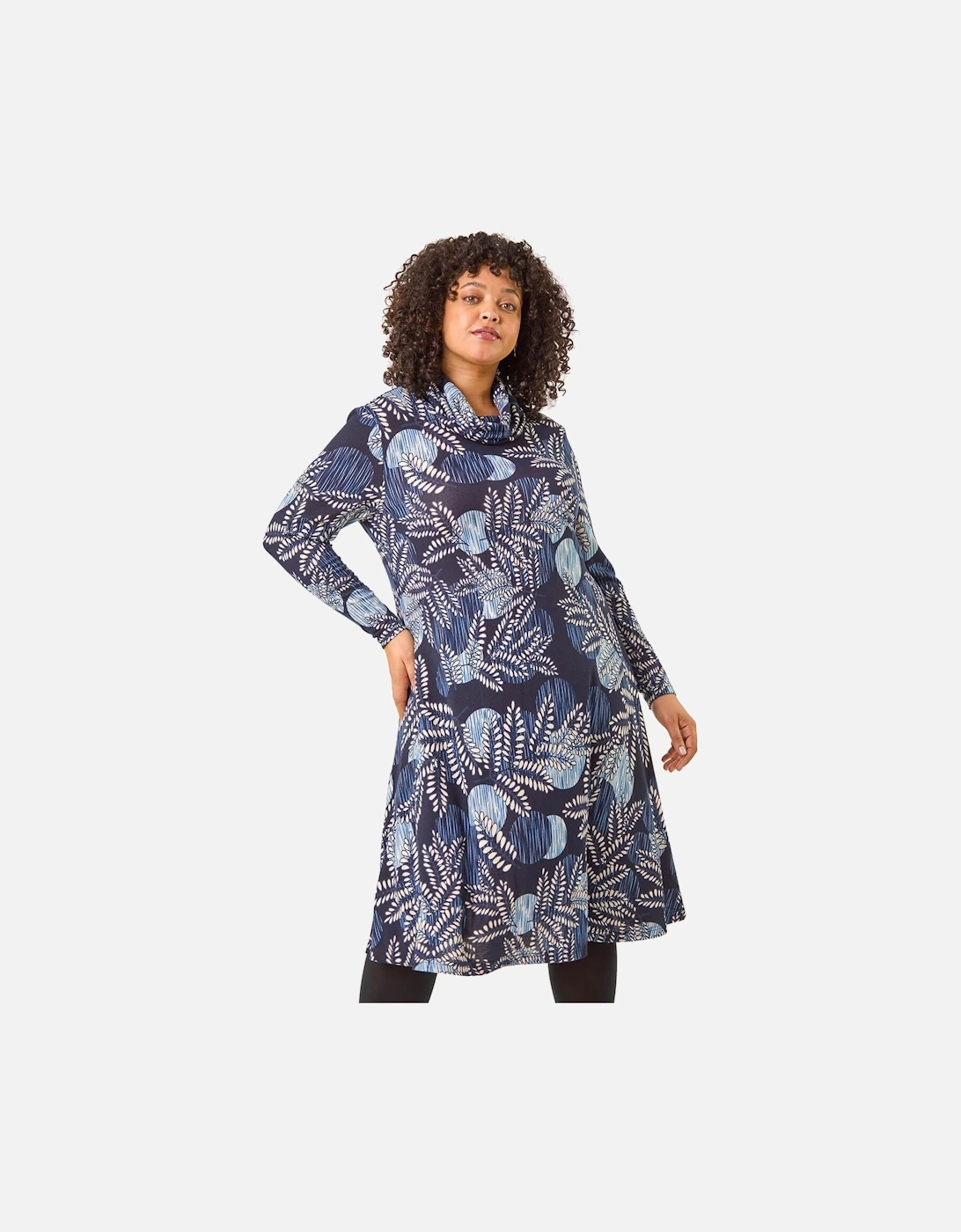 Curve Leaf Print Cowl Neck Dress, 2 of 1
