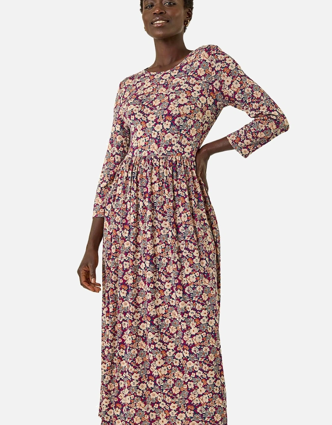 Multi Floral Gathered Midi Dress, 2 of 1