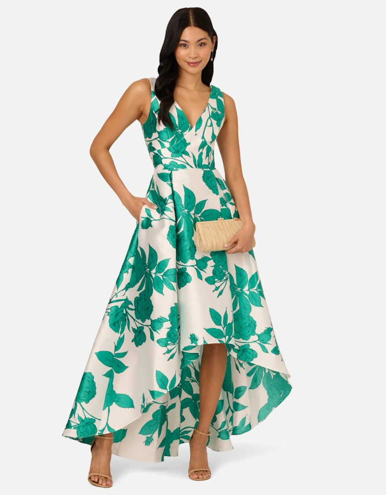 High Low Print Mikado Dress