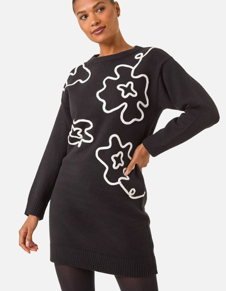 Floral Motif Knit Dress