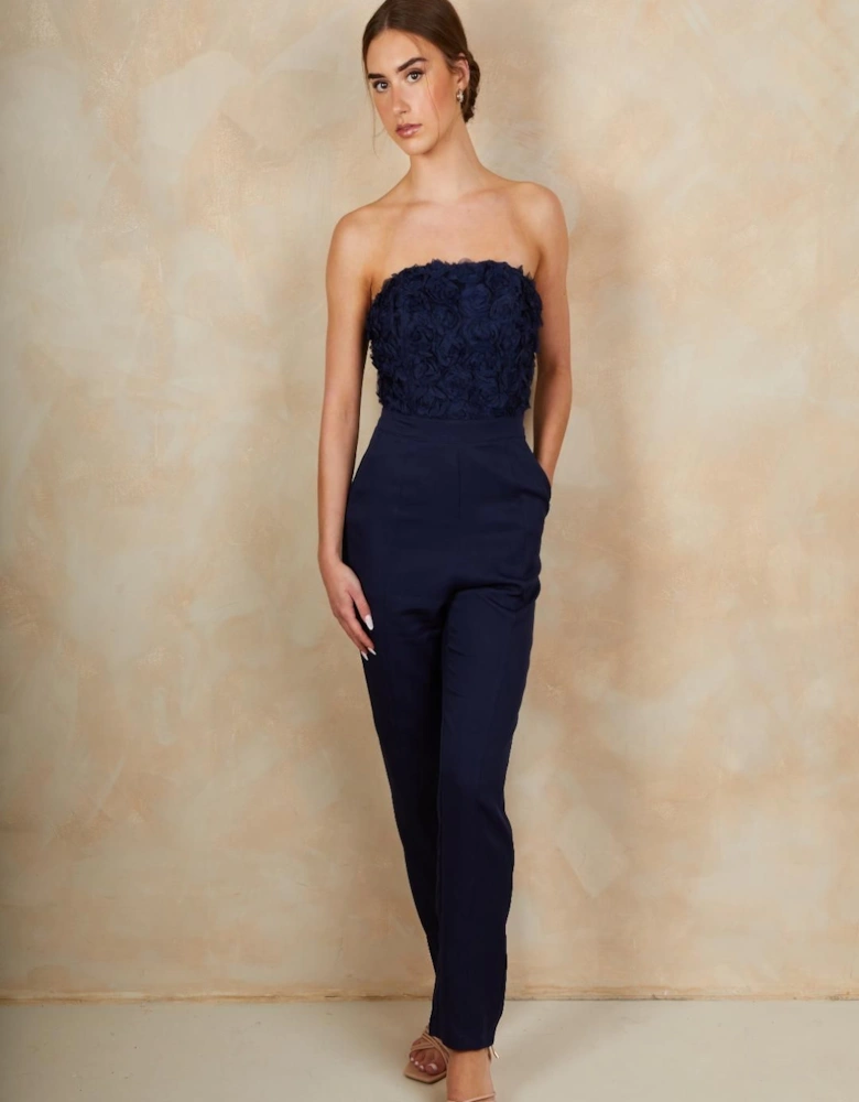 3D Floral Bandeau Jumpsuit in Navy