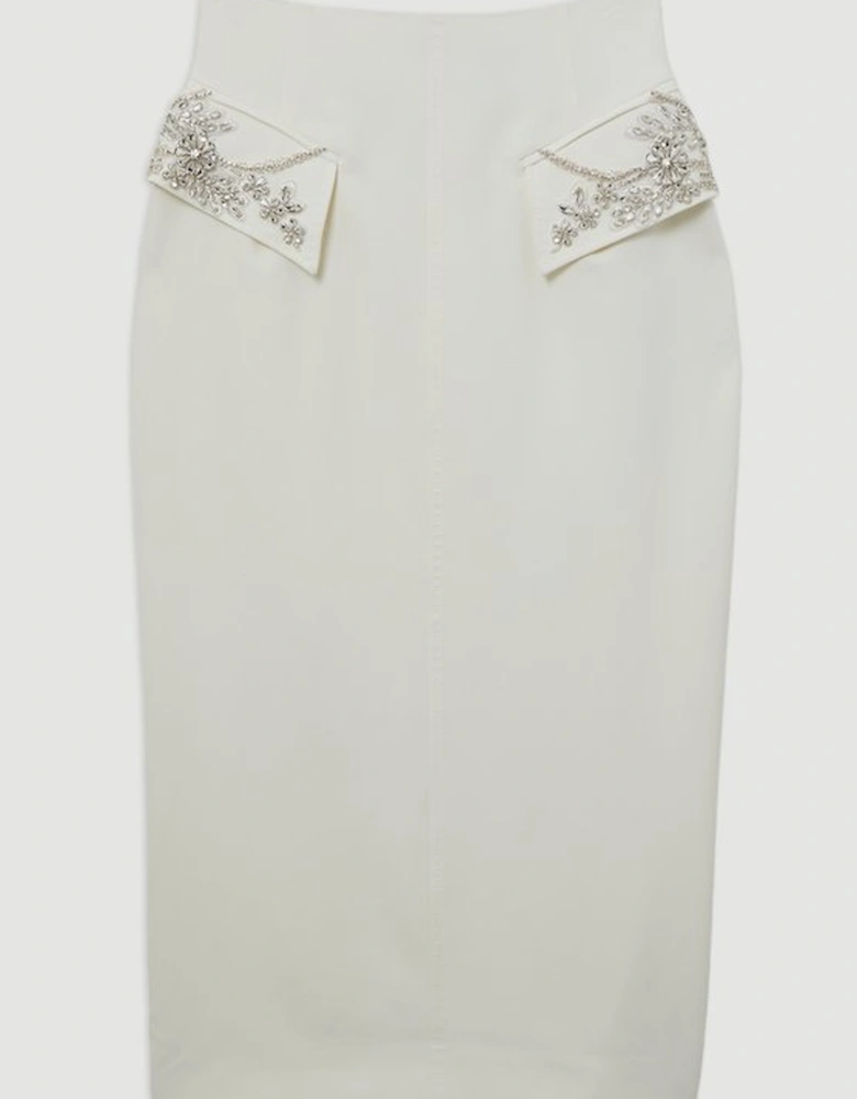 Embellished Tailored Pocket Detail Maxi Skirt