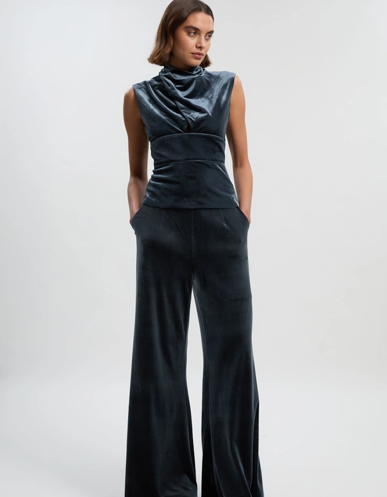 Velvet Woven Wide Leg Trouser