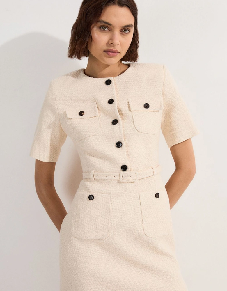 Petite Textured Tweed Belted Tailored Mini Dress