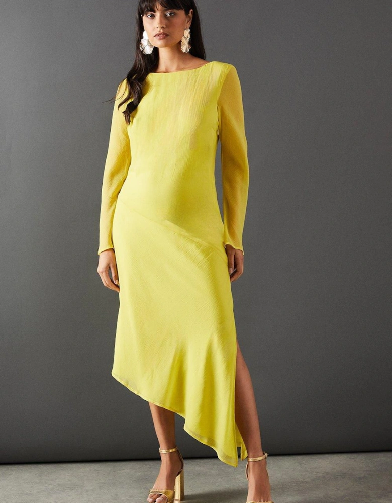 Chiffon One Sleeve Asymmetric Hem Midi Dress