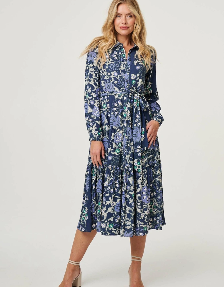 Floral Tie Waist Tiered Midi Dress