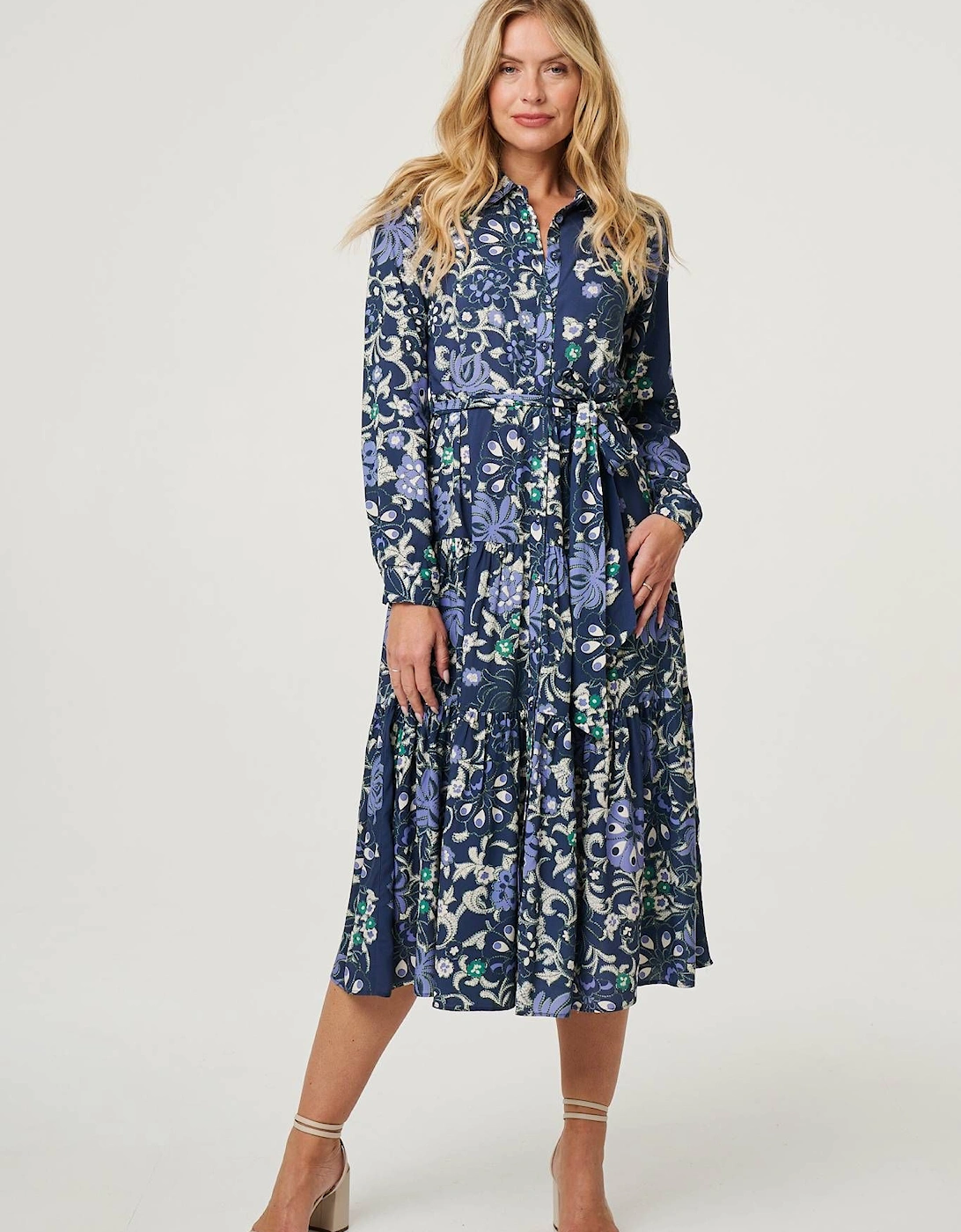 Floral Tie Waist Tiered Midi Dress, 2 of 1