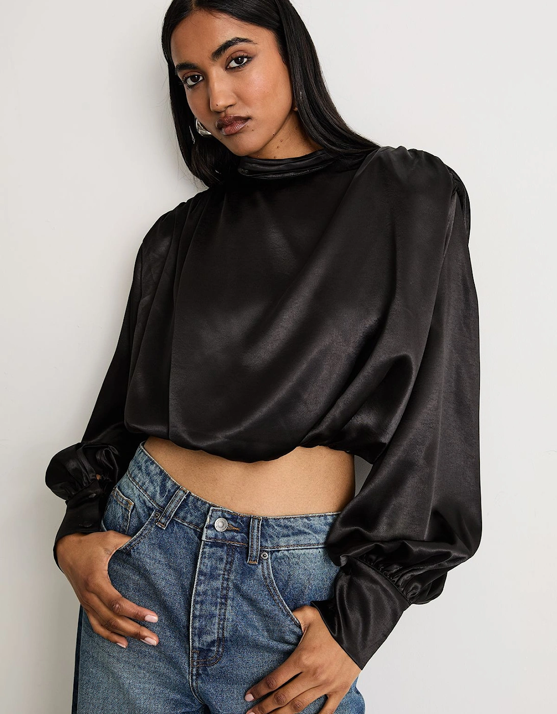 Extreme Shoulder Draped Satin Blouse, 2 of 1
