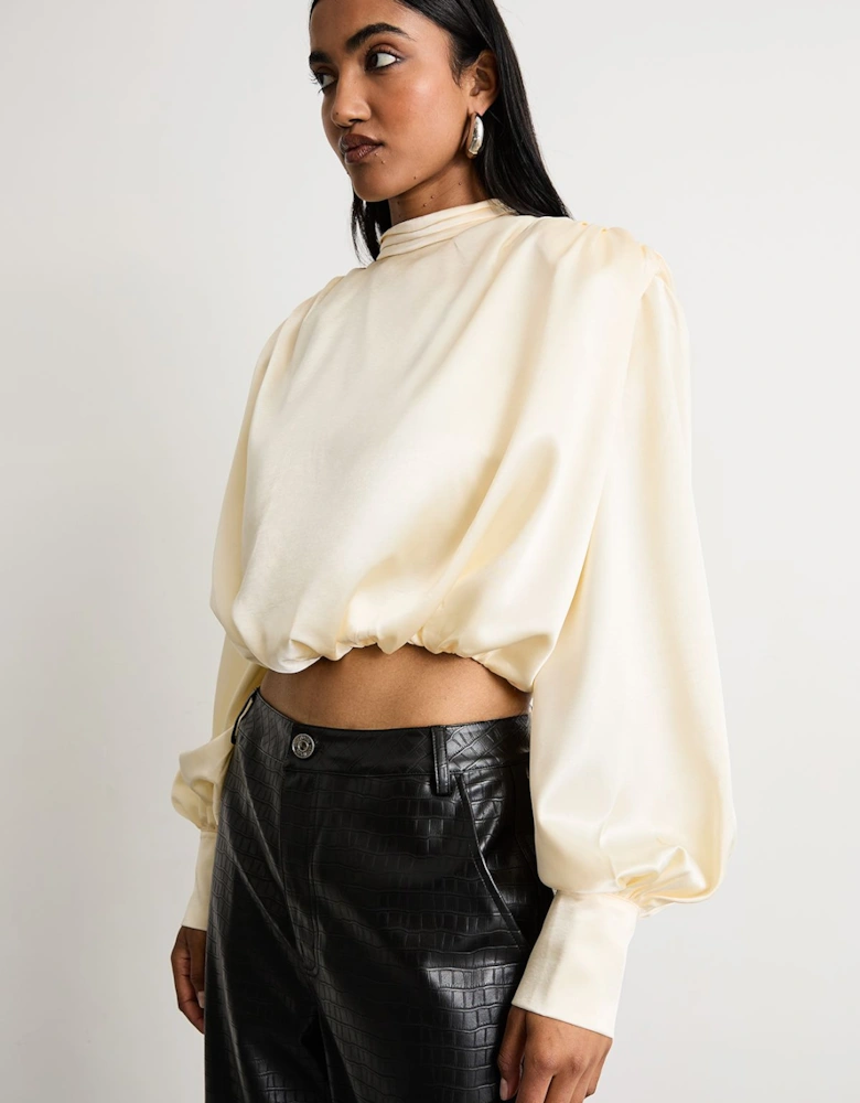Extreme Shoulder Draped Satin Blouse