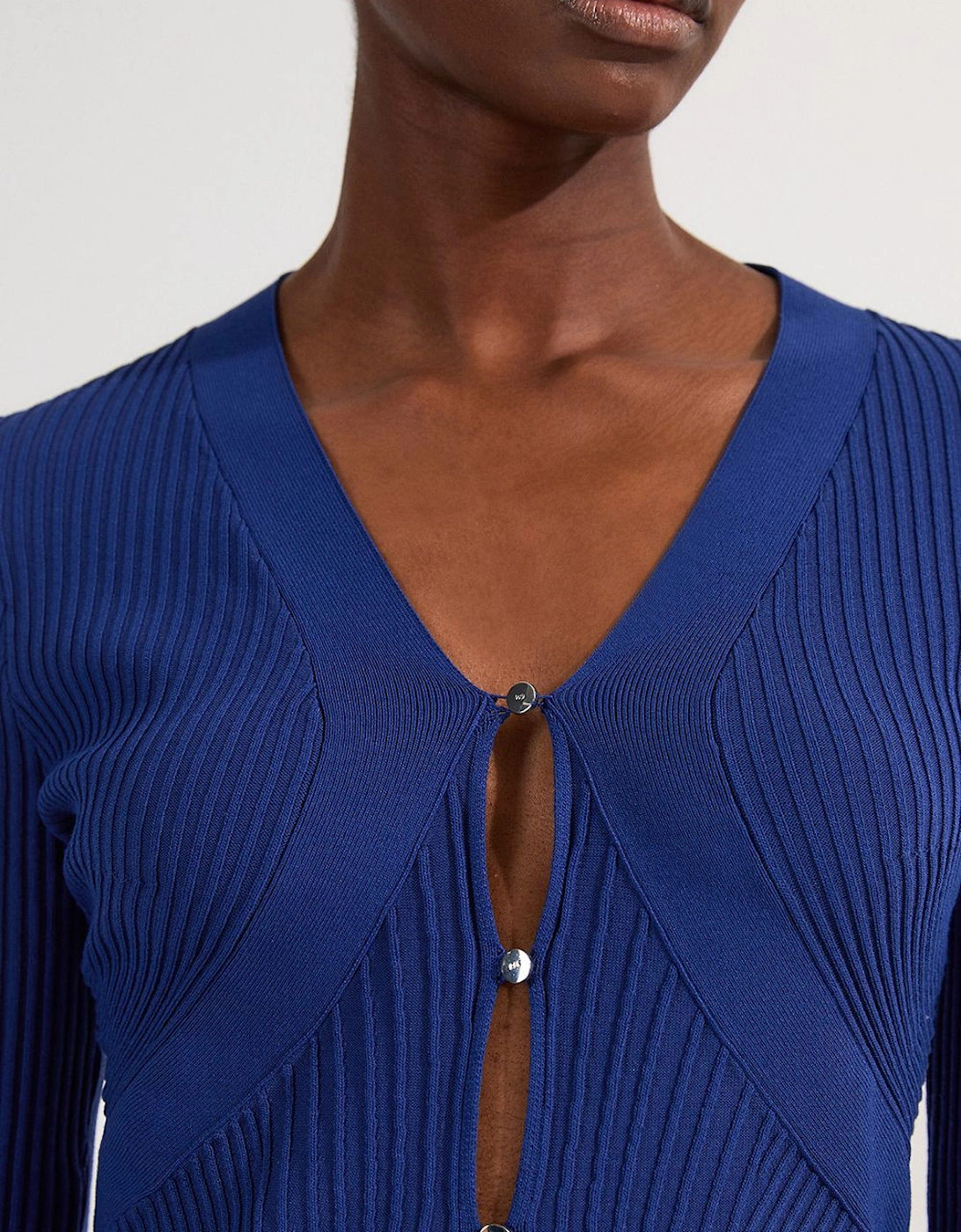 Viscose Blend Curve Rib Detail Knit Cardi, 2 of 1