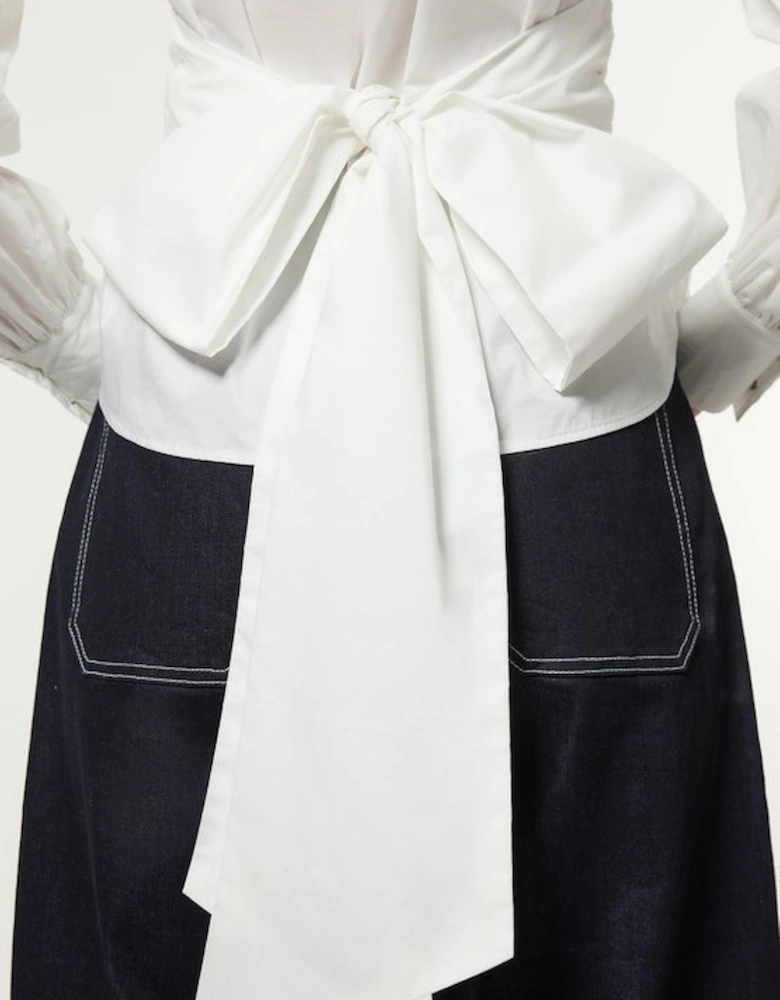 Cotton Poplin Drama Sleeve Woven Wrap Detail Blouse