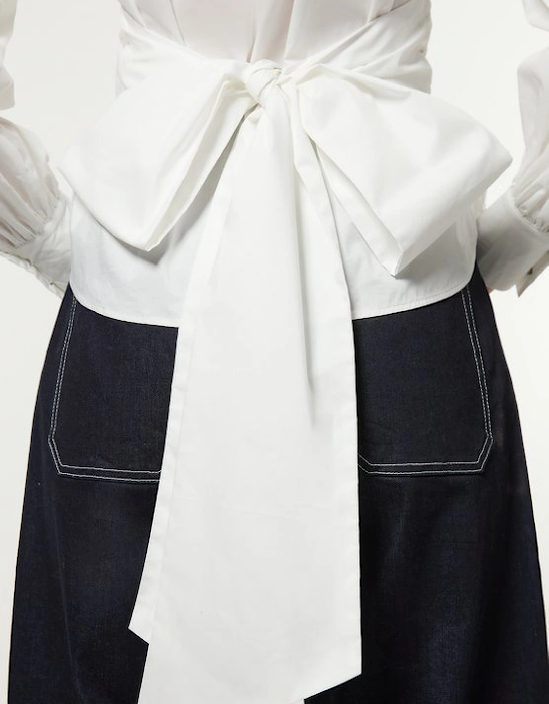 Cotton Poplin Drama Sleeve Woven Wrap Detail Blouse