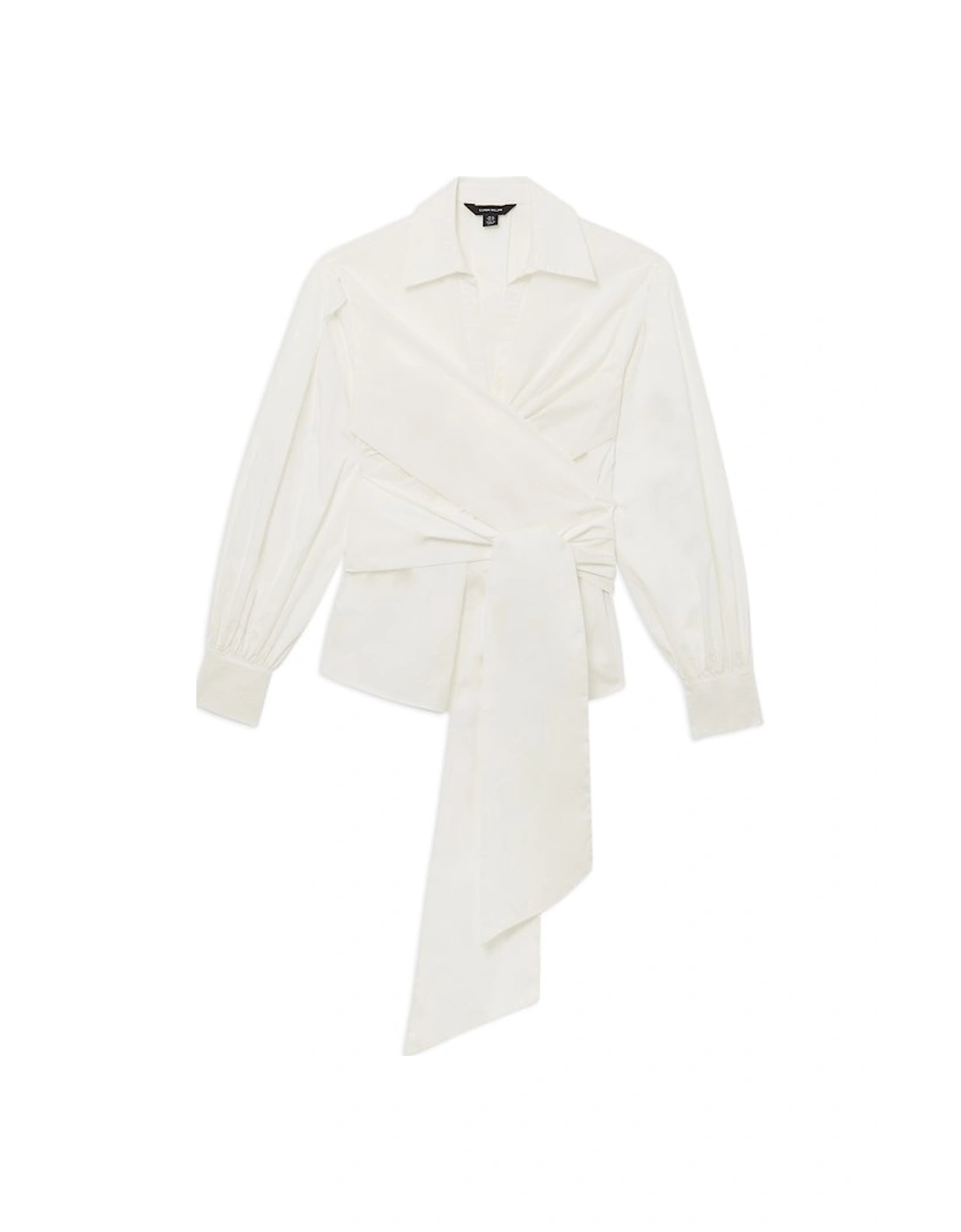 Cotton Poplin Drama Sleeve Woven Wrap Detail Blouse