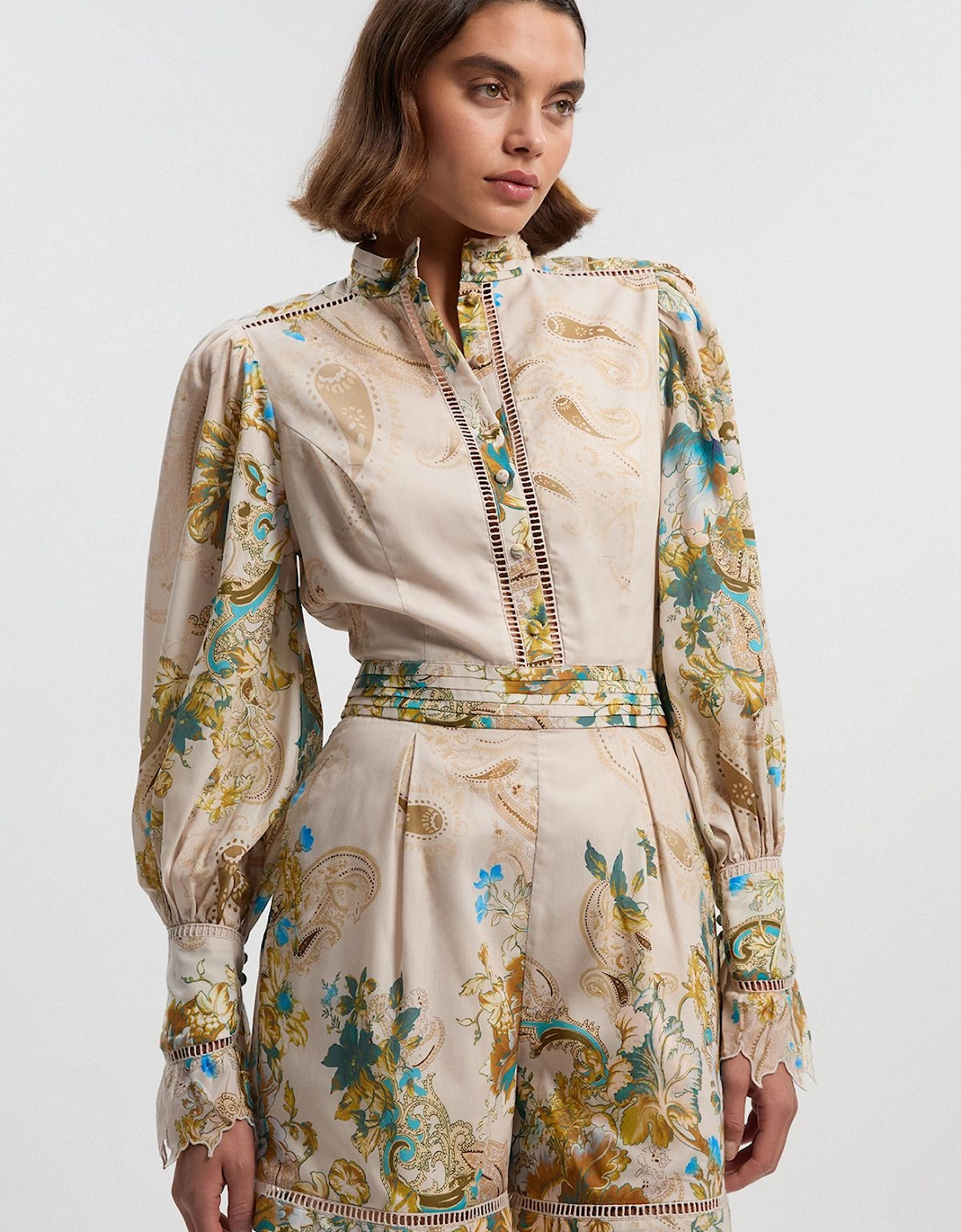 Voile Floral Border Print Woven Playsuit With Ladder Lace Trim, 2 of 1
