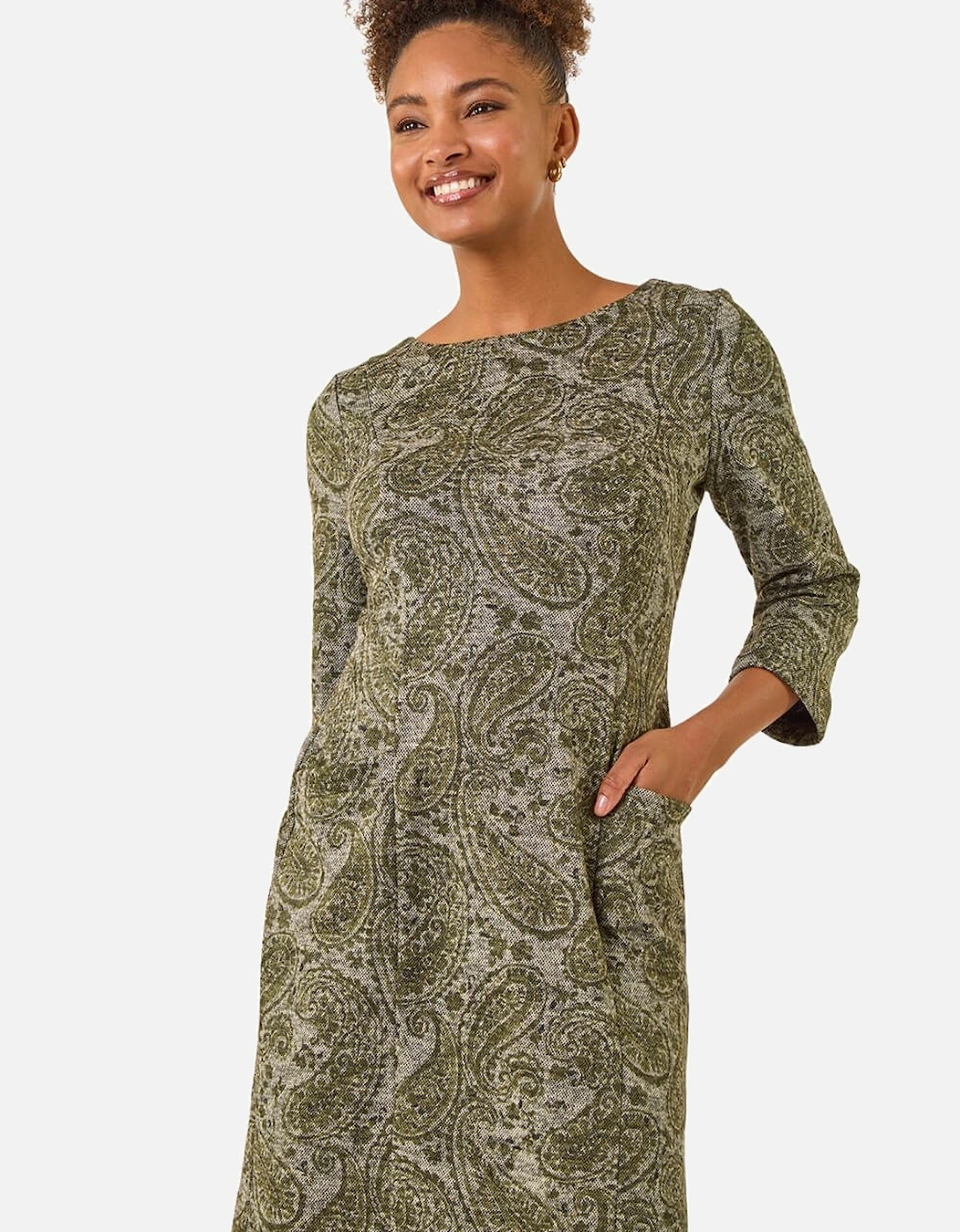 Paisley Print Pocket Shift Stretch Dress, 2 of 1