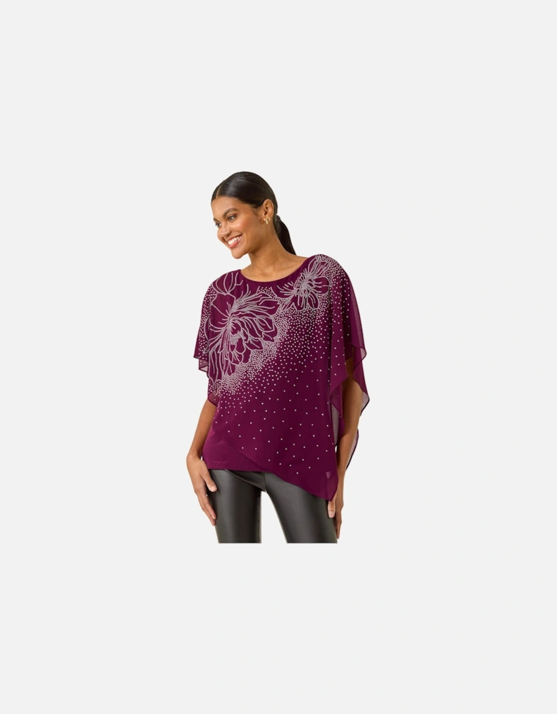 Asymmetric Embellished Overlay Top