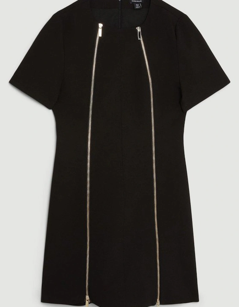Compact Stretch Zip Detail Tailored Mini Dress