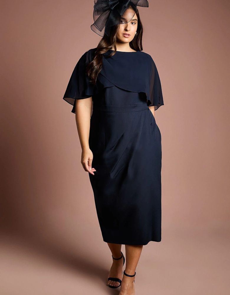 Plus Chiffon Cape Pencil Dress