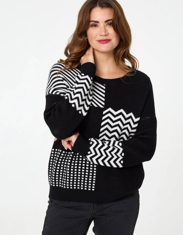 Geo Print Drop Shoulder Relaxed Jumper