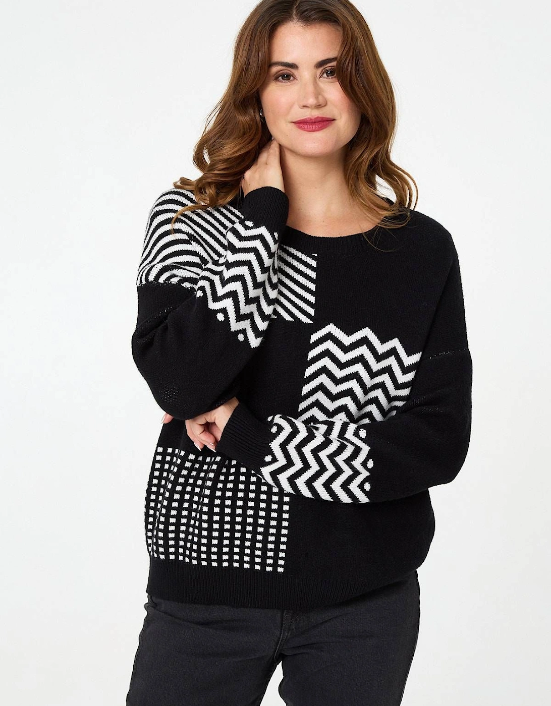 Geo Print Drop Shoulder Relaxed Jumper, 2 of 1