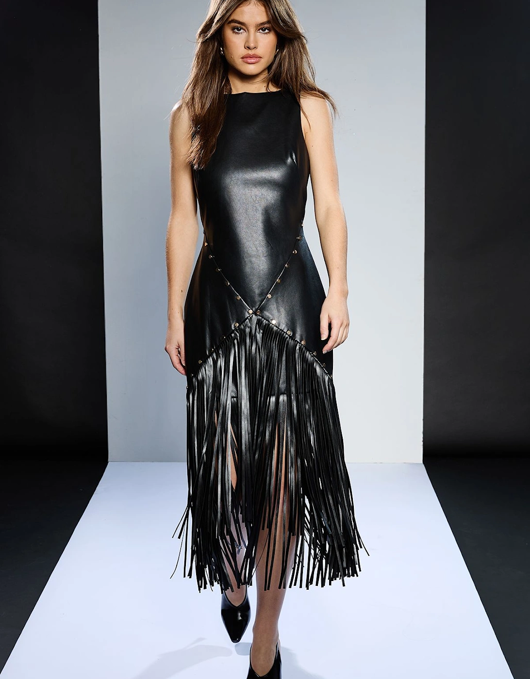 PU Fringe Stud Detail Dress, 2 of 1