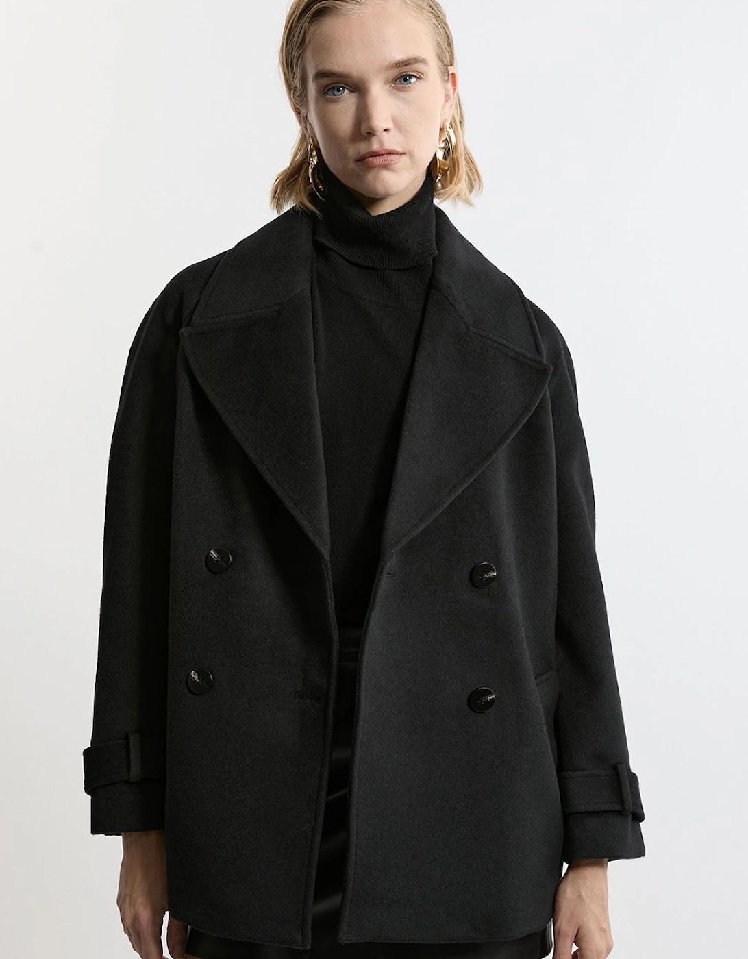 Petite Tailored Wool Blend Double Breasted Pea Coat, 2 of 1