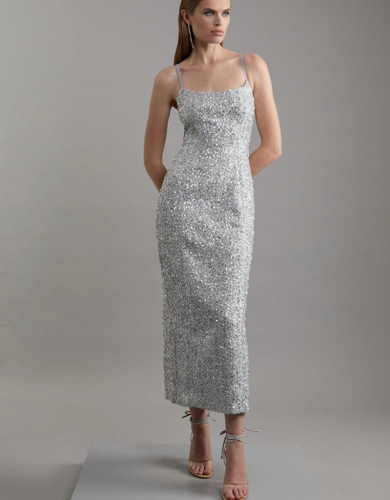 Sequin Metallic Boucle Tailored Midaxi Dress