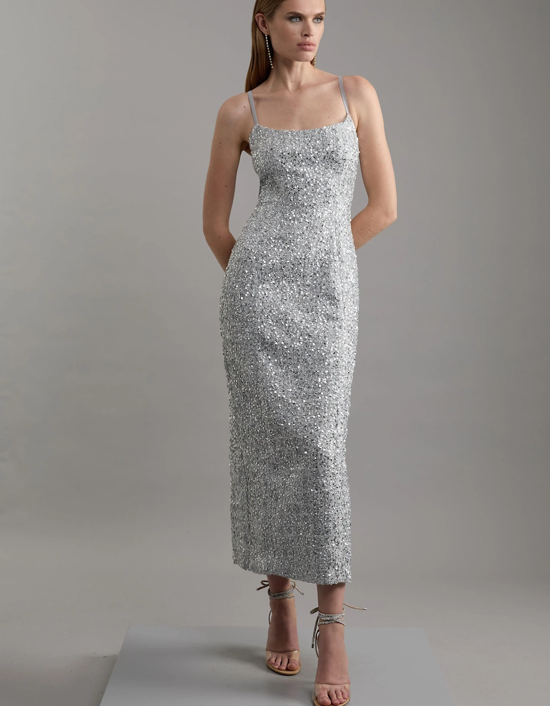 Sequin Metallic Boucle Tailored Midaxi Dress, 2 of 1