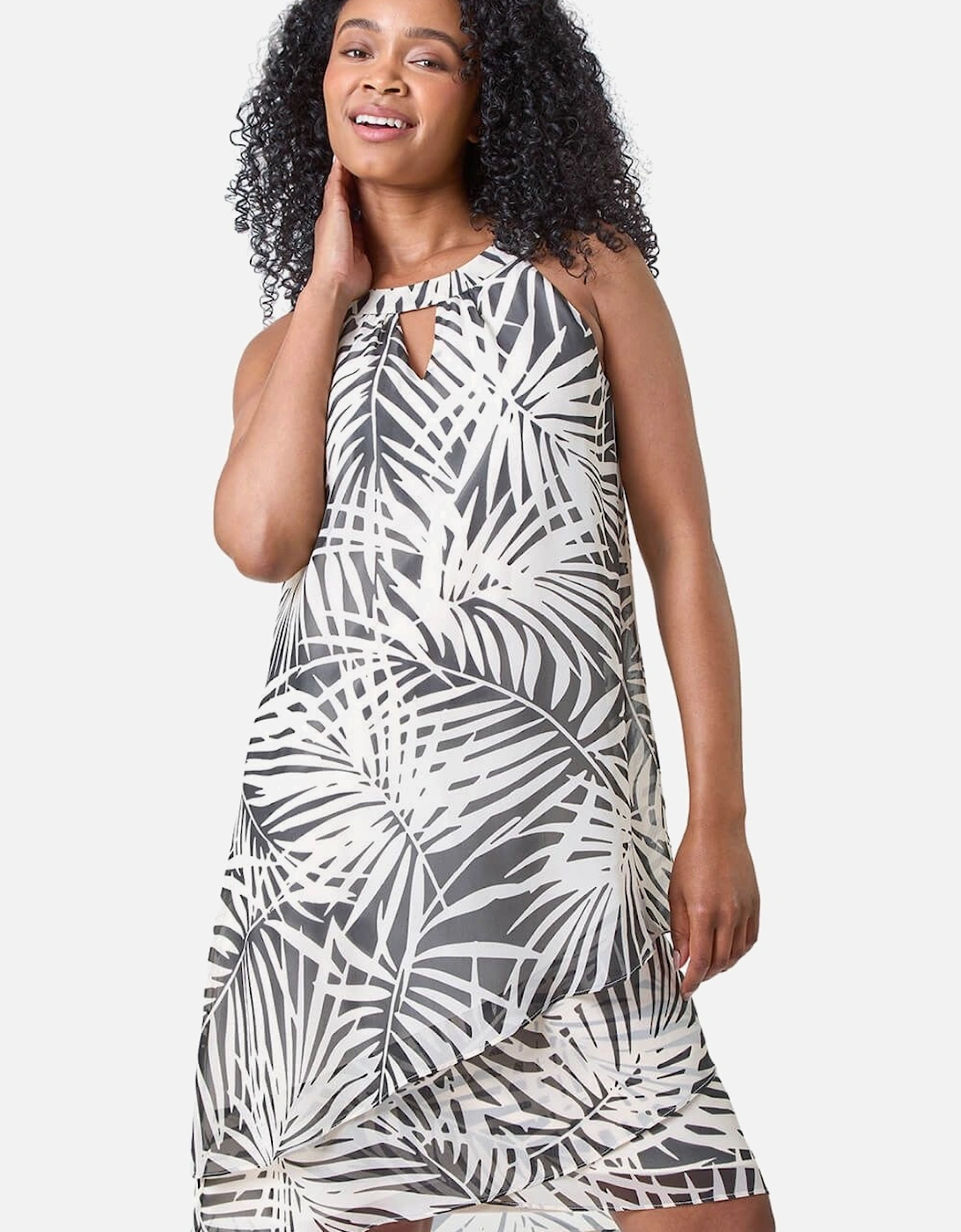 Petite Palm Print Layered Shift Dress, 2 of 1