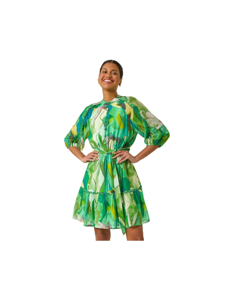 Abstract Print Button Shirt Dress