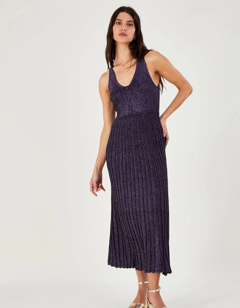Metallic Midi Halter Neck Dress