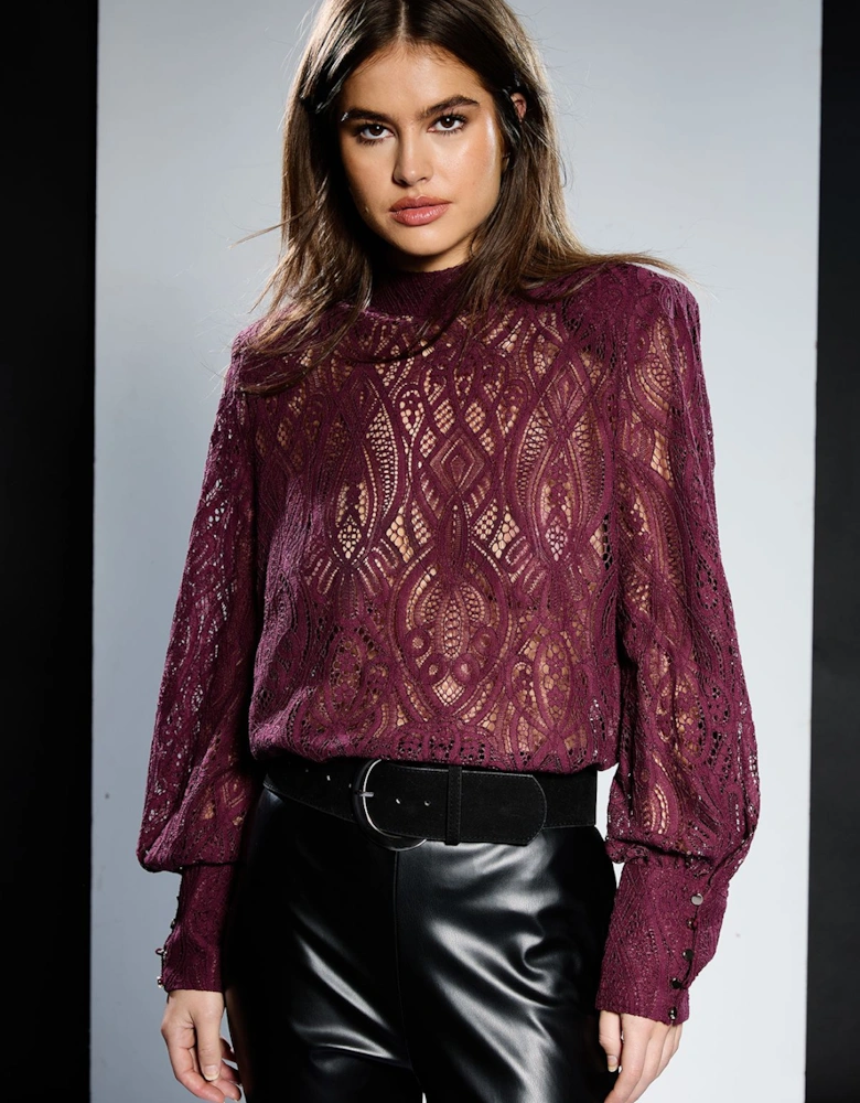 Lace Tie Neck Blouse