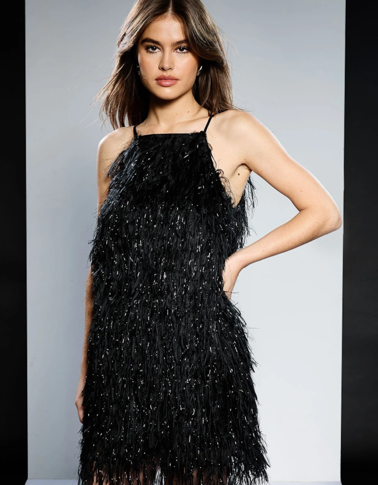Fringe Square Neck Mini Dress
