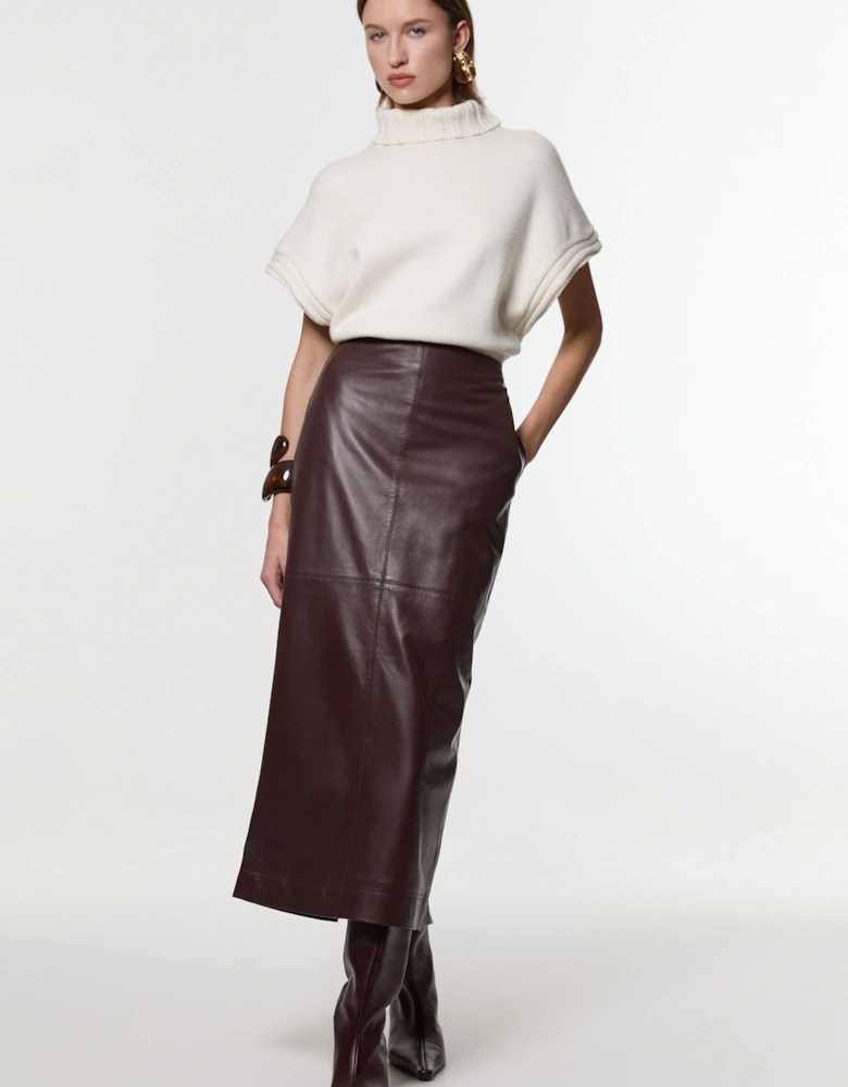 Leather Clean Pencil Midi Skirt