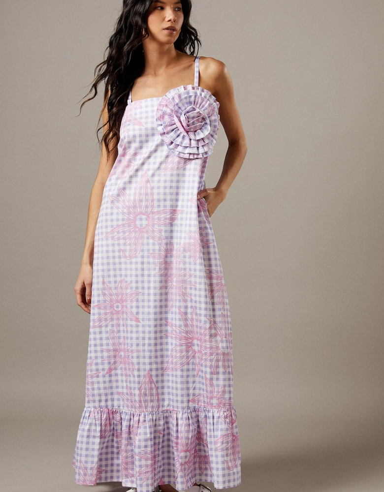Gingham Corsage Maxi Dress