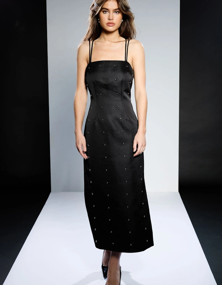 Strapless Stud Detail Midi Dress