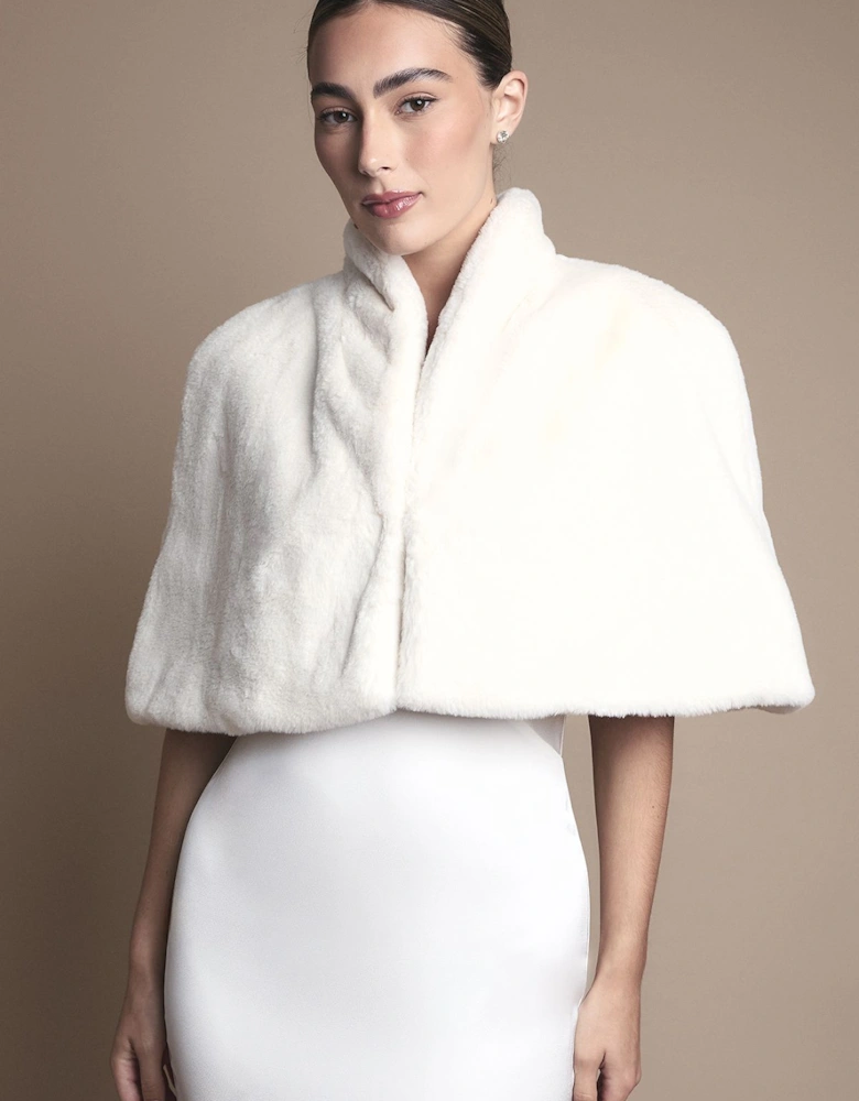 Ivory Faux Fur Short Cape