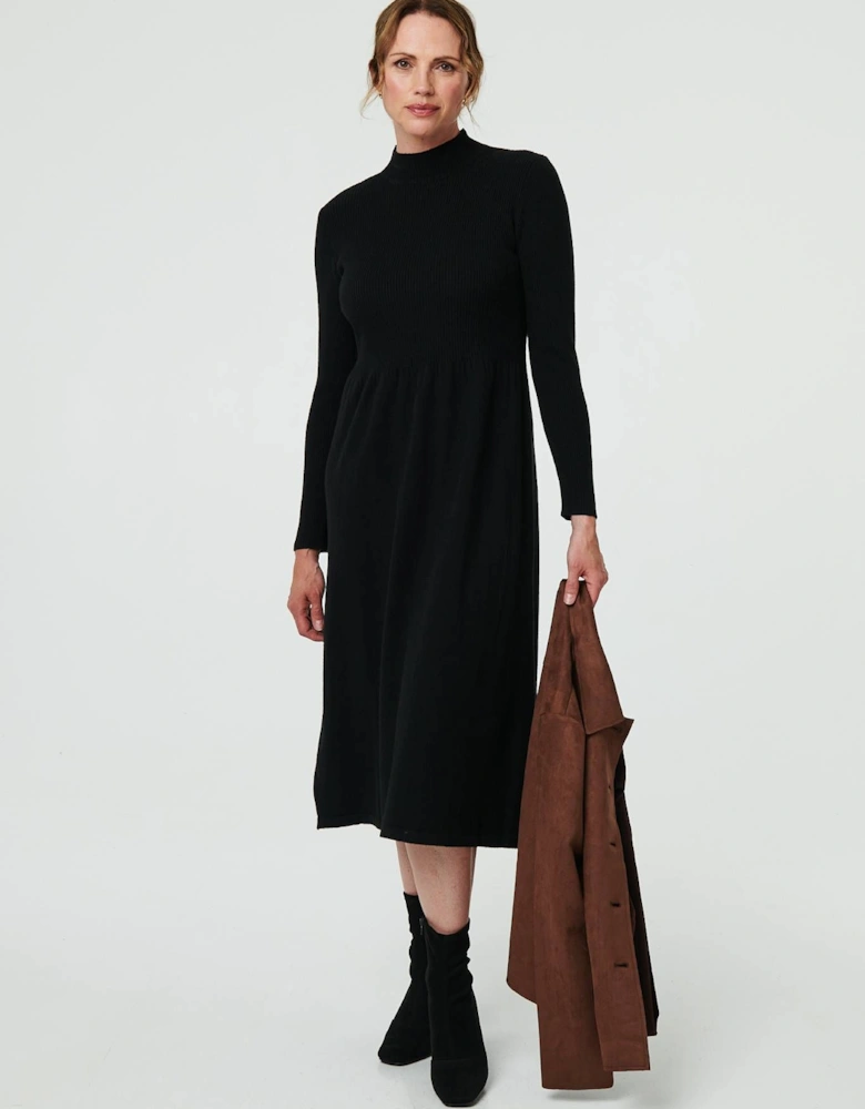 Textured High Neck Midi Jumper Dress