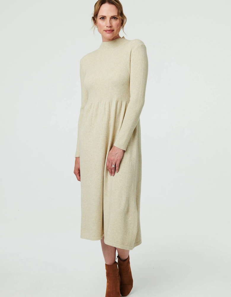 Textured High Neck Midi Jumper Dress