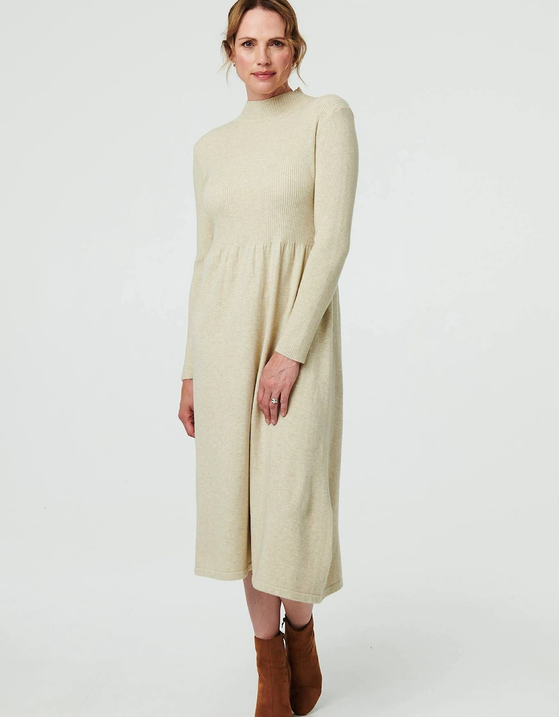 Textured High Neck Midi Jumper Dress, 2 of 1