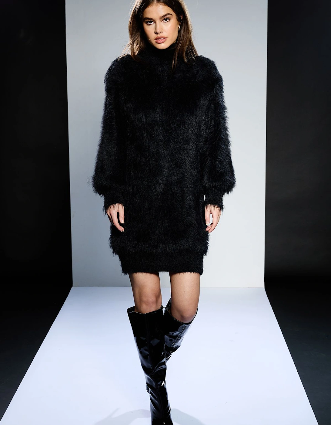 Fluffy High Neck Jumper Dress, 2 of 1