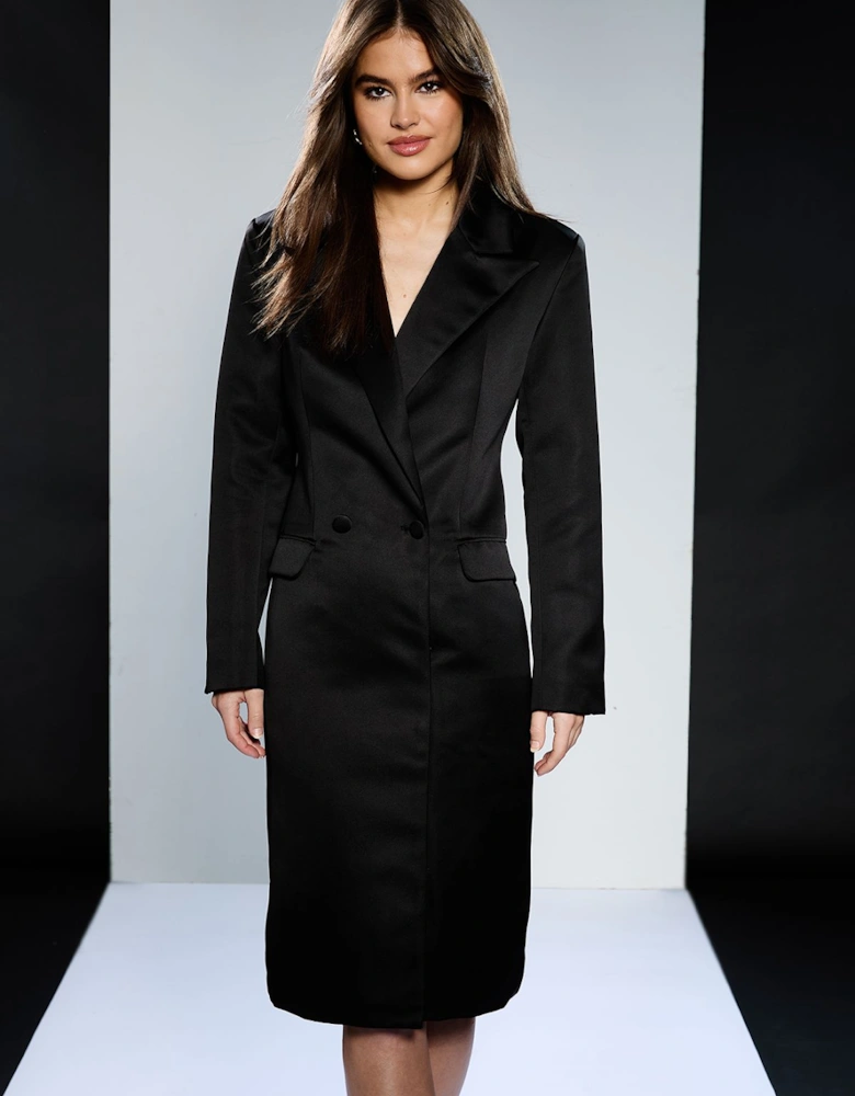 Satin Double Breasted Blazer Dress