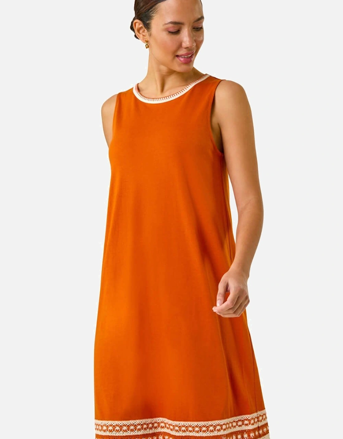 Embroidered Trim Stretch Jersey Shift Dress, 2 of 1